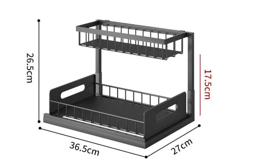 Black Steel Kitchen Bathroom Benchtop Under Sink Storage Rack.